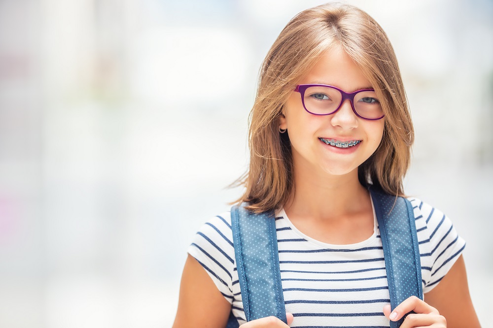 Schoolgirl With Bag, Backpack. Portrait Of Modern Happy Teen Sch