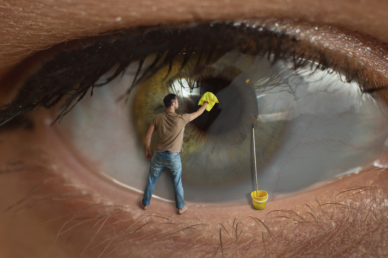 Window cleaner cleaning cataracts from human eye. Can lasik fix cataracts?