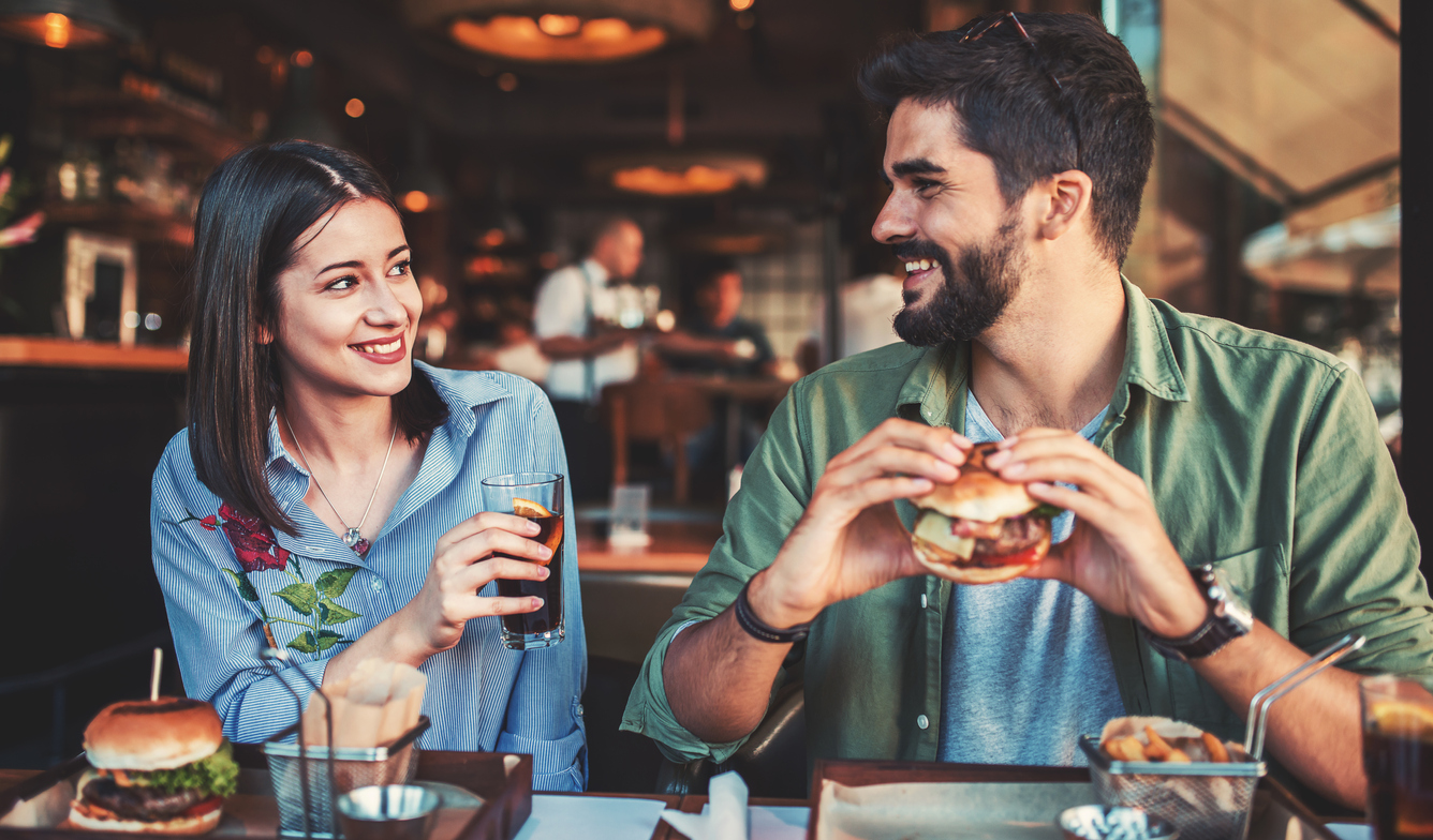 Young couple eye contact in dating