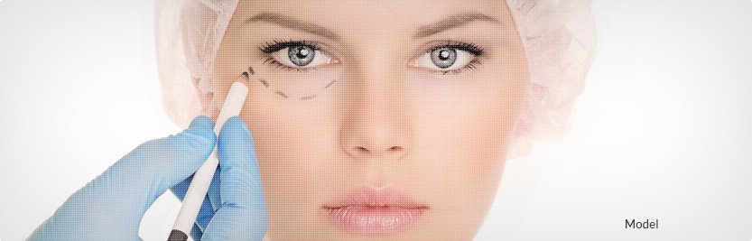 stock image female patient close up of woman with marking on her face for a cosmetic procedure