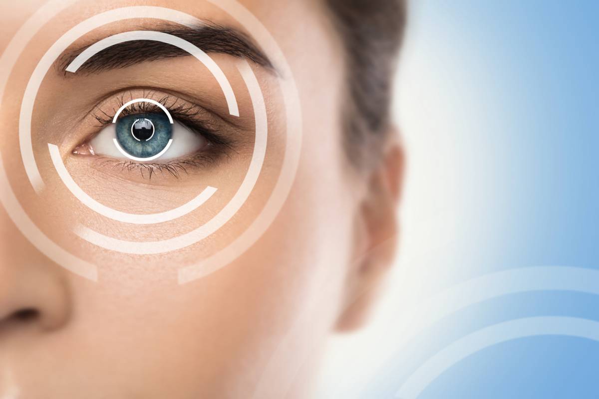 Young person having eye exam for cataracts